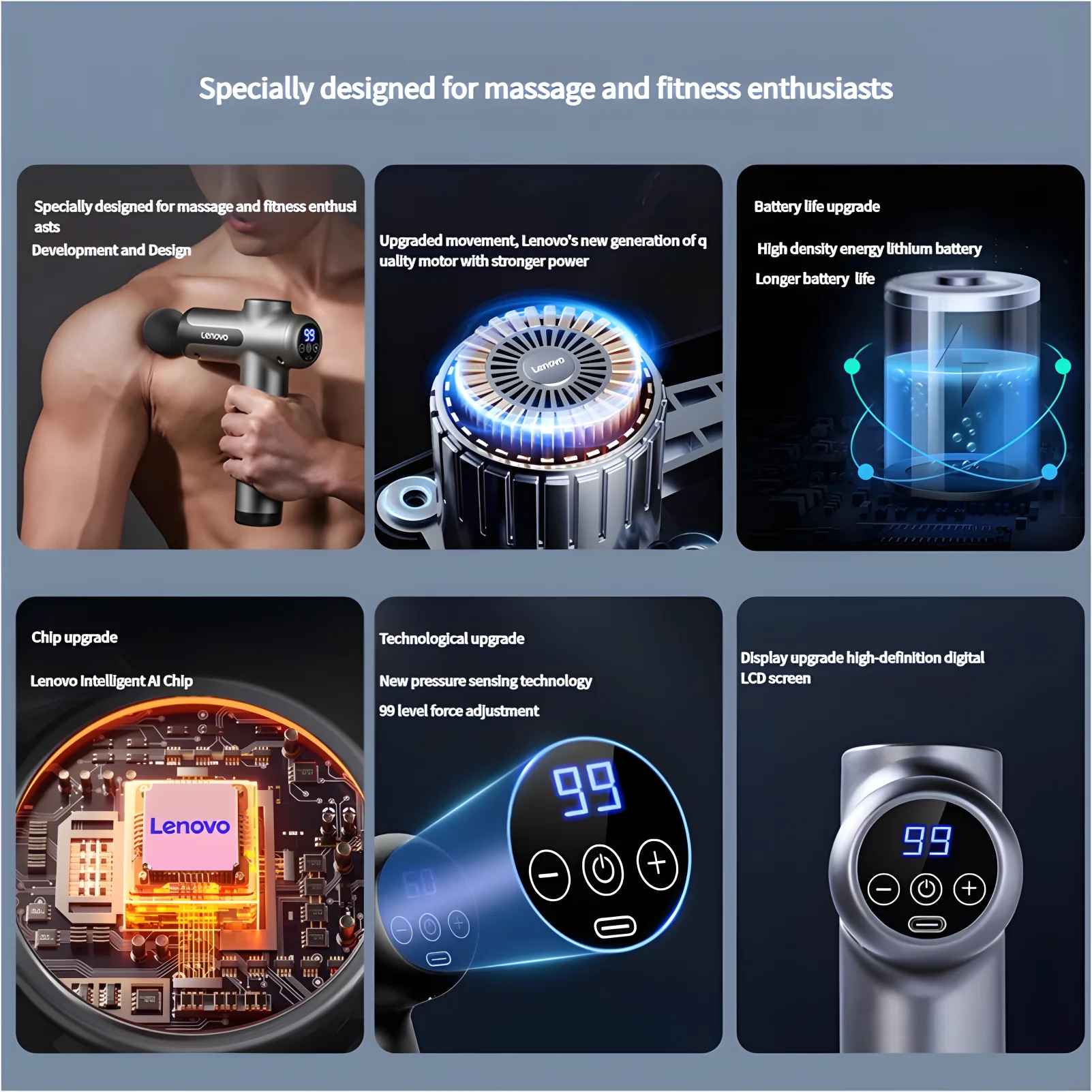 6 Head Massage Gun with LED Touch Display & Long Battery Life